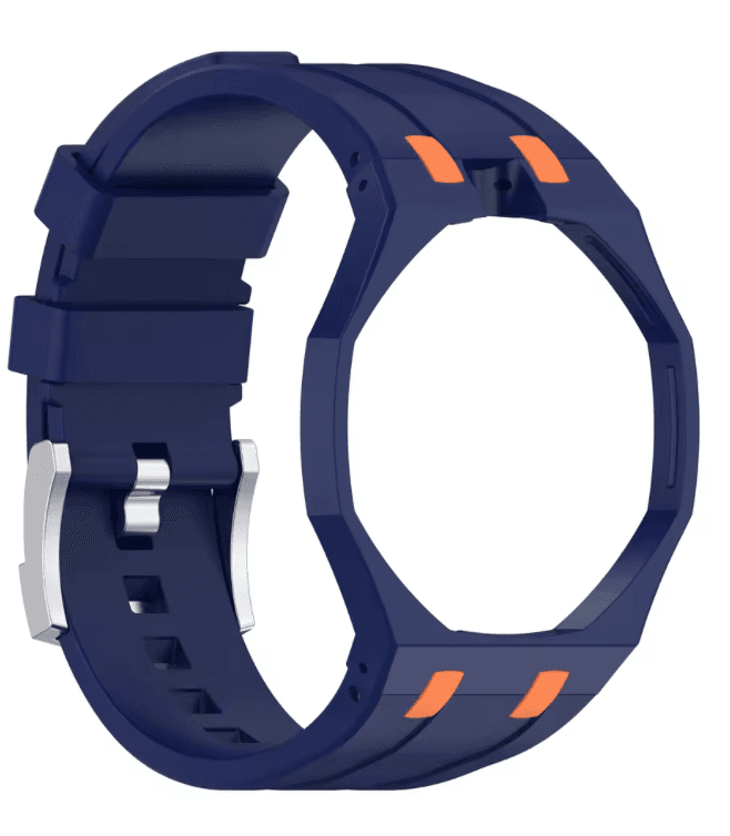 The complete wrist strap with integrated case — Navy & Orange